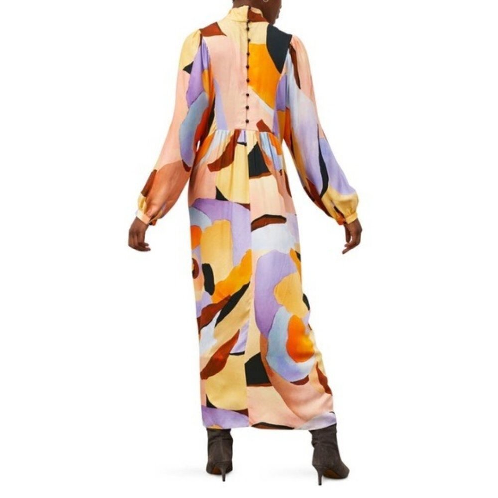 River Island Abstract Long Sleeve Maxi Dress NWT Mock Neck Back Buttons Small - Picture 2 of 4